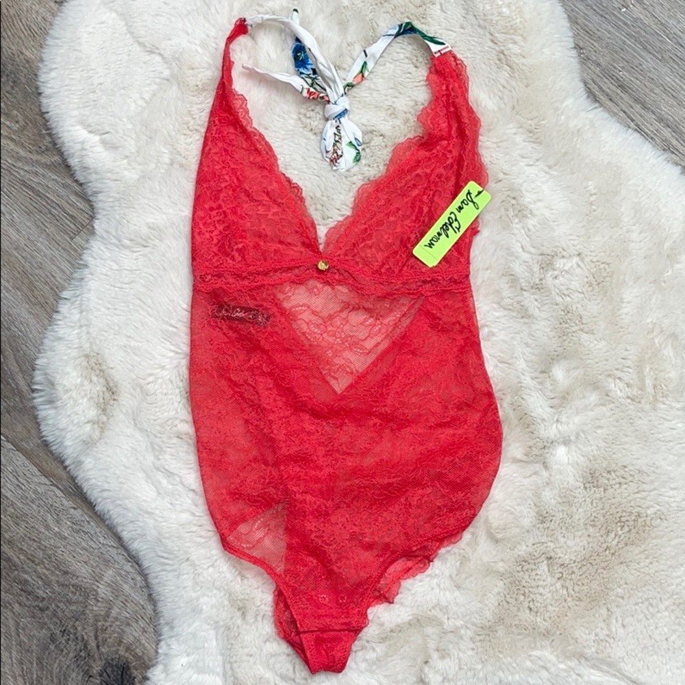 Sam Edelman Lace Halter Bodysuit in Geranium